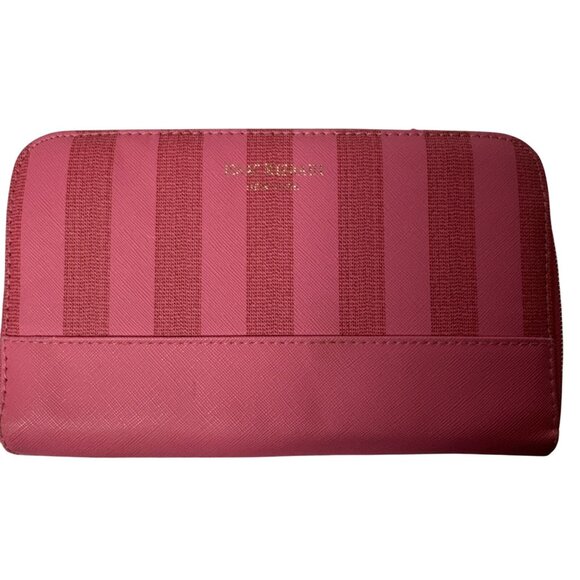 Isaac Mizrahi New York Pink Striped Makeup Brush Holder Zipper Closure Compact - Picture 1 of 10